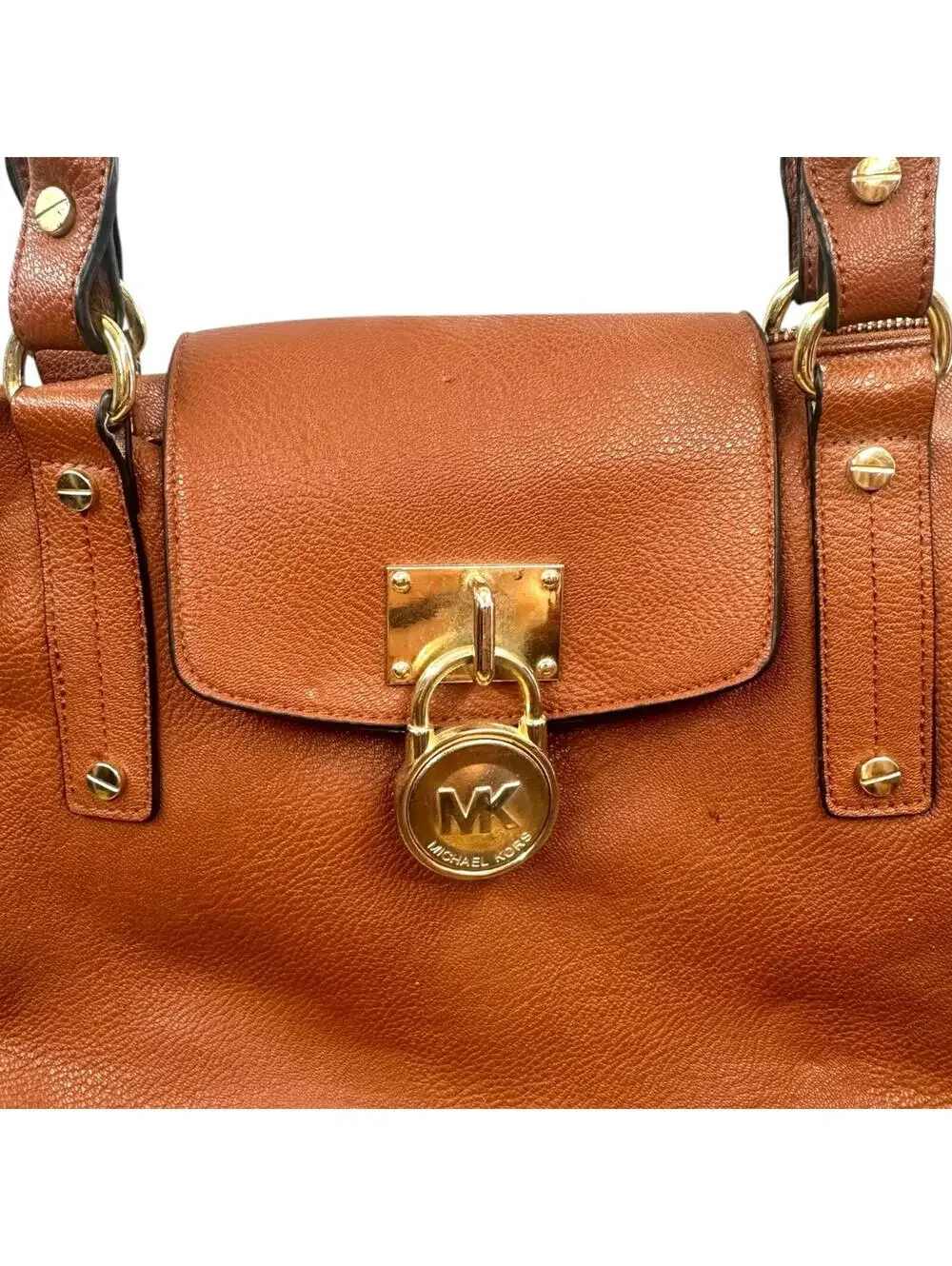 Michael Kors Hamilton Cognac Leather Shoulder Bag - Picture 4 of 8